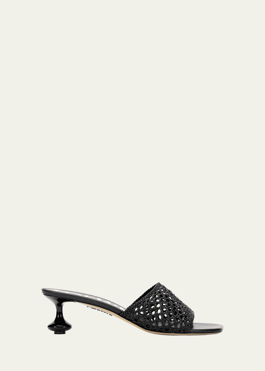 Loewe Toy Leather Woven Slide Sandals