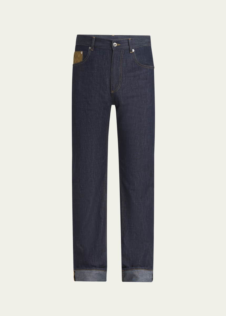 Bottega Veneta Men's Rinsed Denim Intreccio-Pocket Jeans