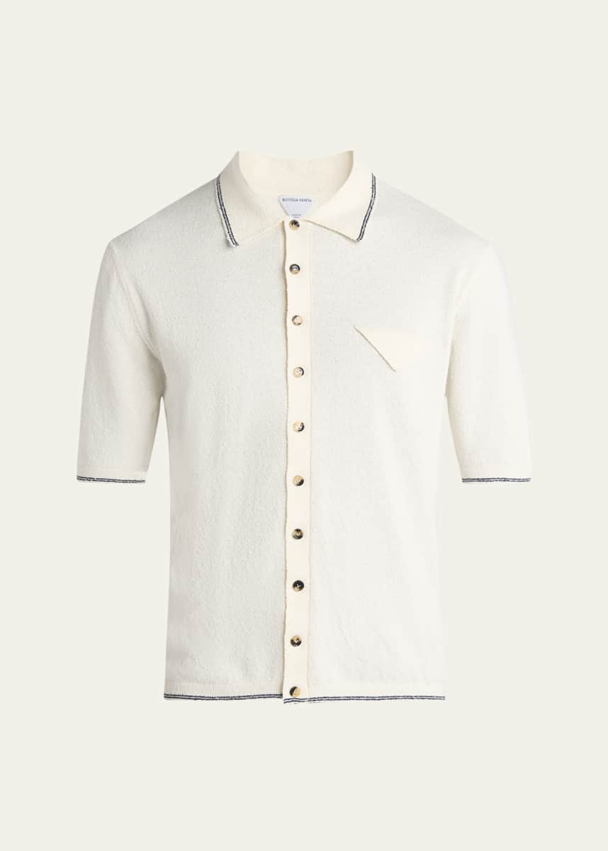 Bottega Veneta Men's Boucle Triangle Pocket Short-Sleeve Shirt