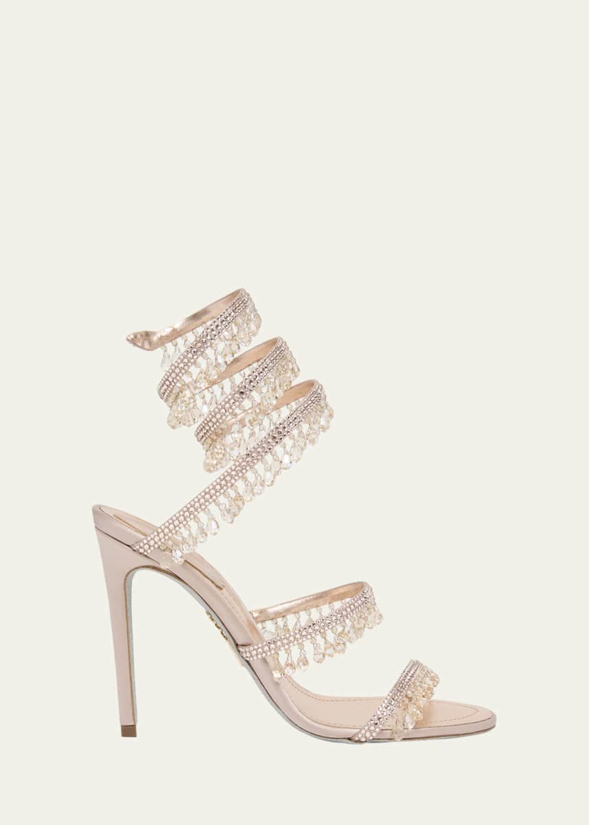Rene Caovilla Chandelier Satin Snake Ankle Wrap Sandals