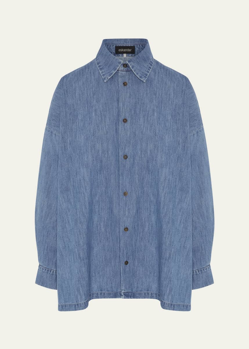 Eskandar Slim A-Line Double Stand Collar Shirt with Stepped