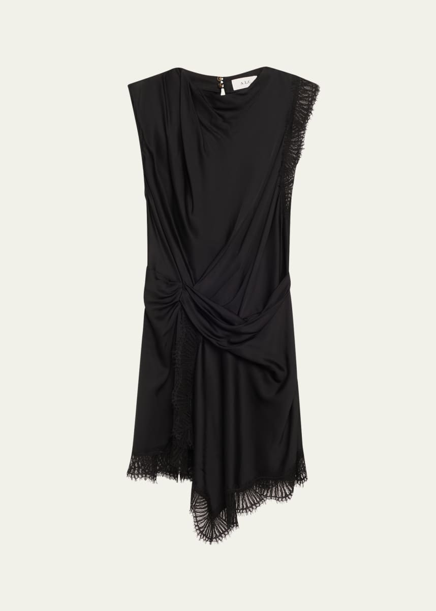 a.l.c. women's dion draped lace-trimmed satin mini dress reviews A.L.C. - Dion Black Satin & Lace Mini Dress