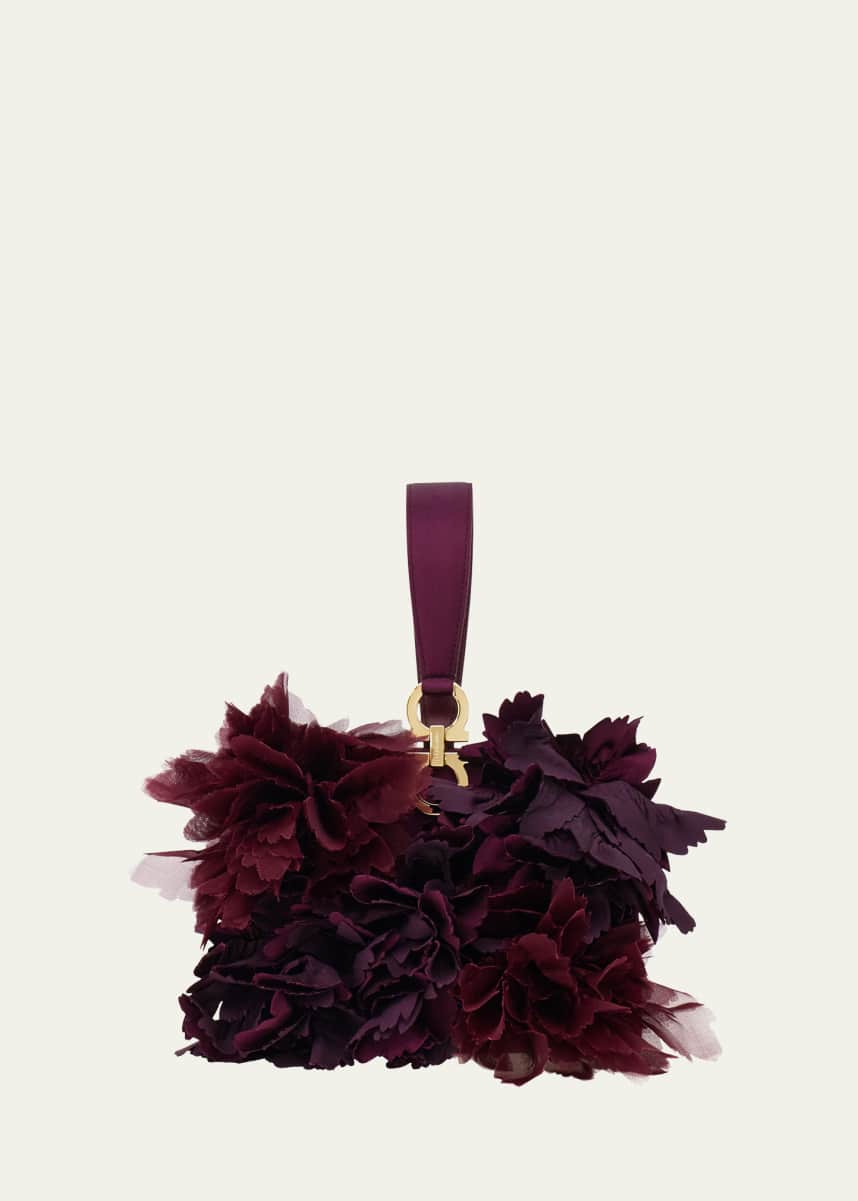 Ferragamo Flowers Suede Wristlet Clutch Bag