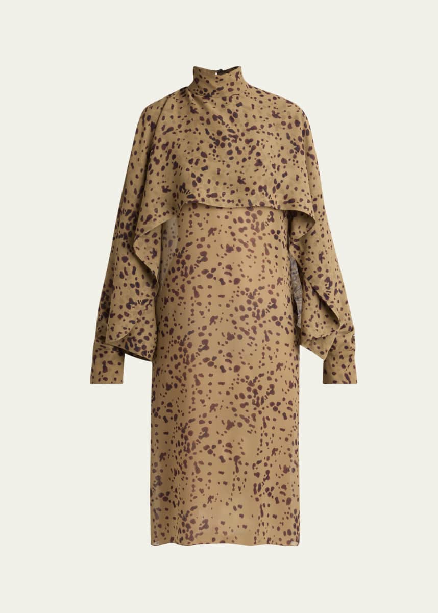 Ferragamo Orchid Print Silk Cape Midi Dress