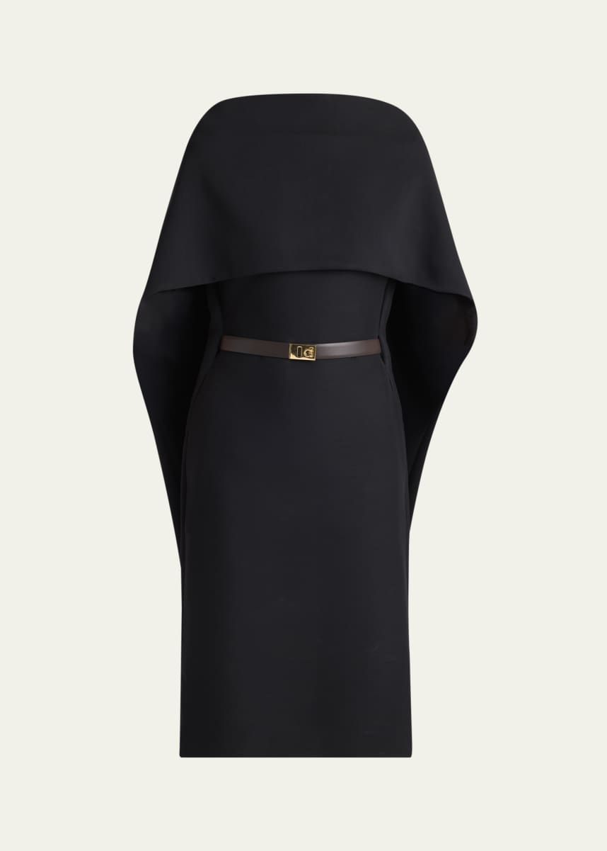 Ferragamo V-Back Cape Midi Dress