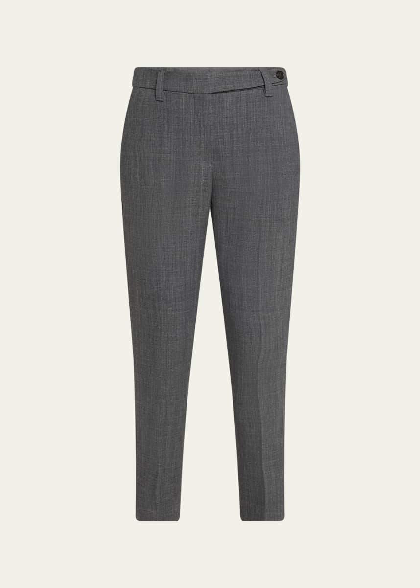 Brunello Cucinelli Double Wool Canvas Skinny-Leg Ankle Cigarette Pants