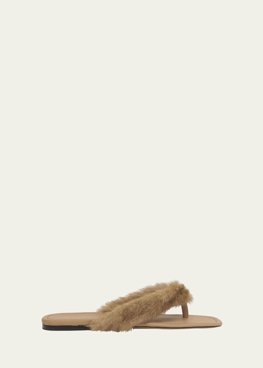 Ferragamo Loly Fur Leather Thong Sandals