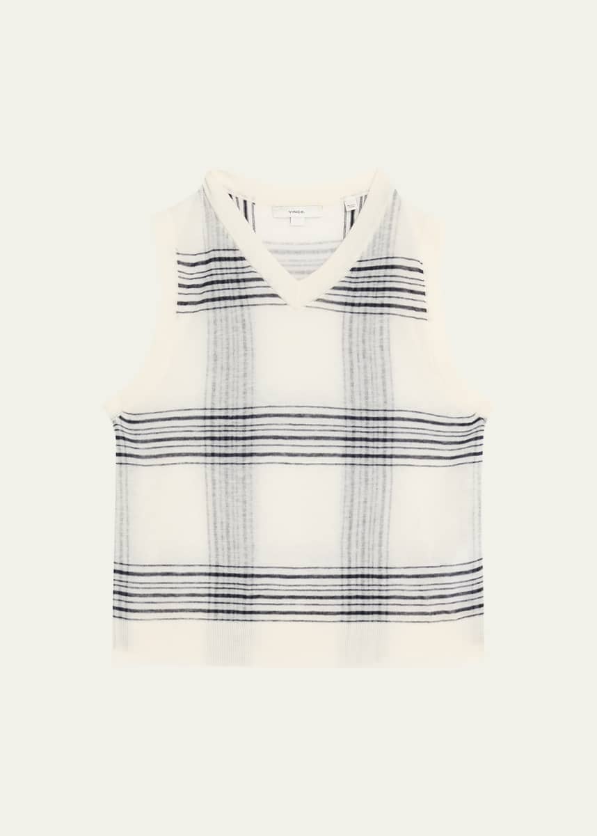Vince Plaid V-Neck Sweater Vest