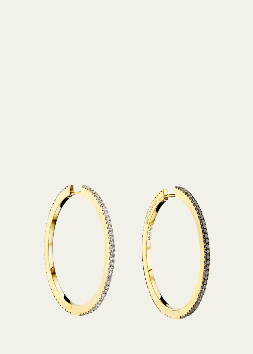 CADAR 18K Gold SOLO Hoop Earrings with White Diamonds and Black Diamonds, Large 38mm