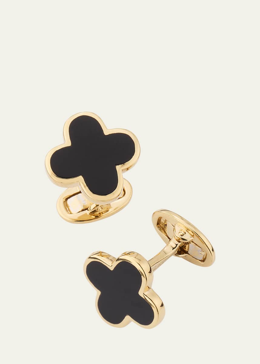 Jan Leslie Men's 18K Gold Vermeil Black Onyx Clover Cufflinks