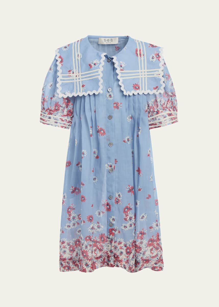 Sea Girl's Floral-Print Bib Collar Dress, Size 2-14