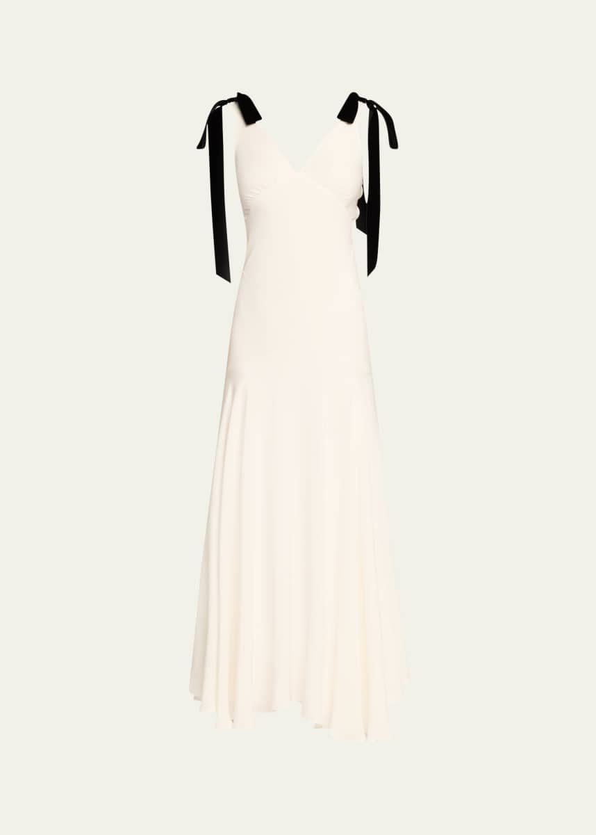 Rodarte Bow-Shoulder Silk Crepe Bias Maxi Dress