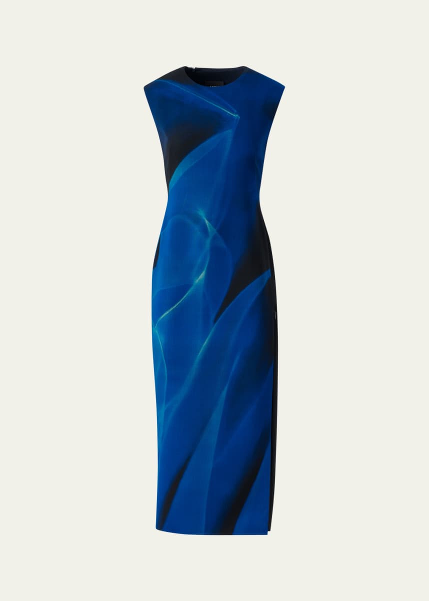 Akris Printed Double-Face Wool Midi Dress