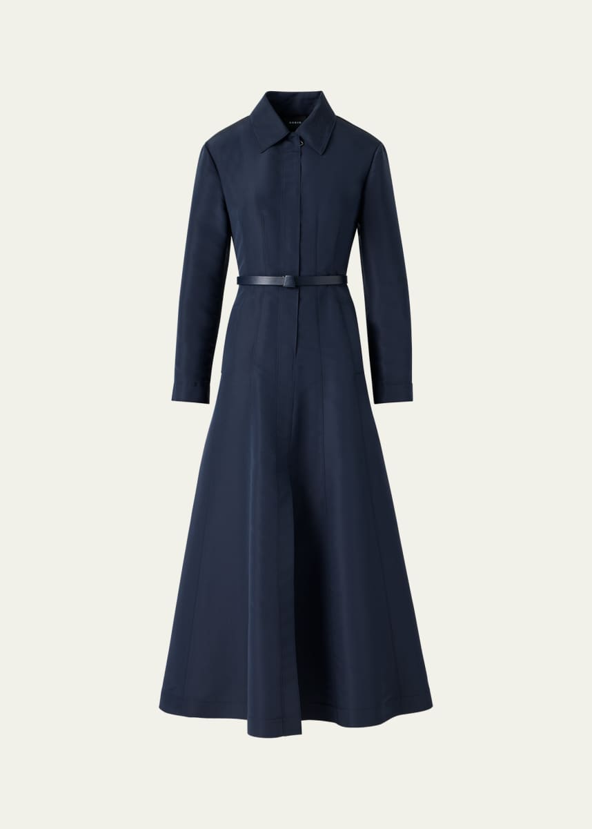 Akris Ottoman Silk Belted A-Line Midi Shirtdress