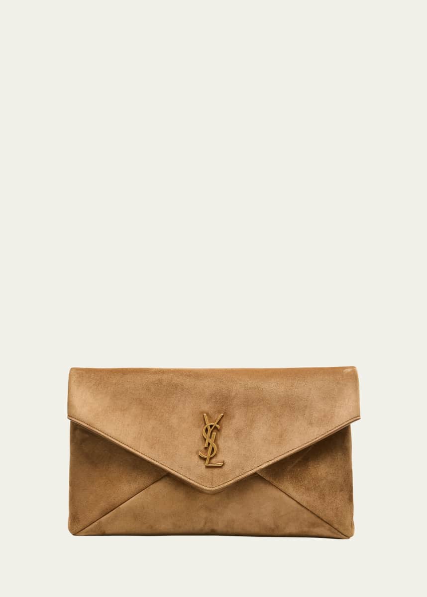 Saint Laurent Large YSL Envelope Flap Clutch Bag in Suede