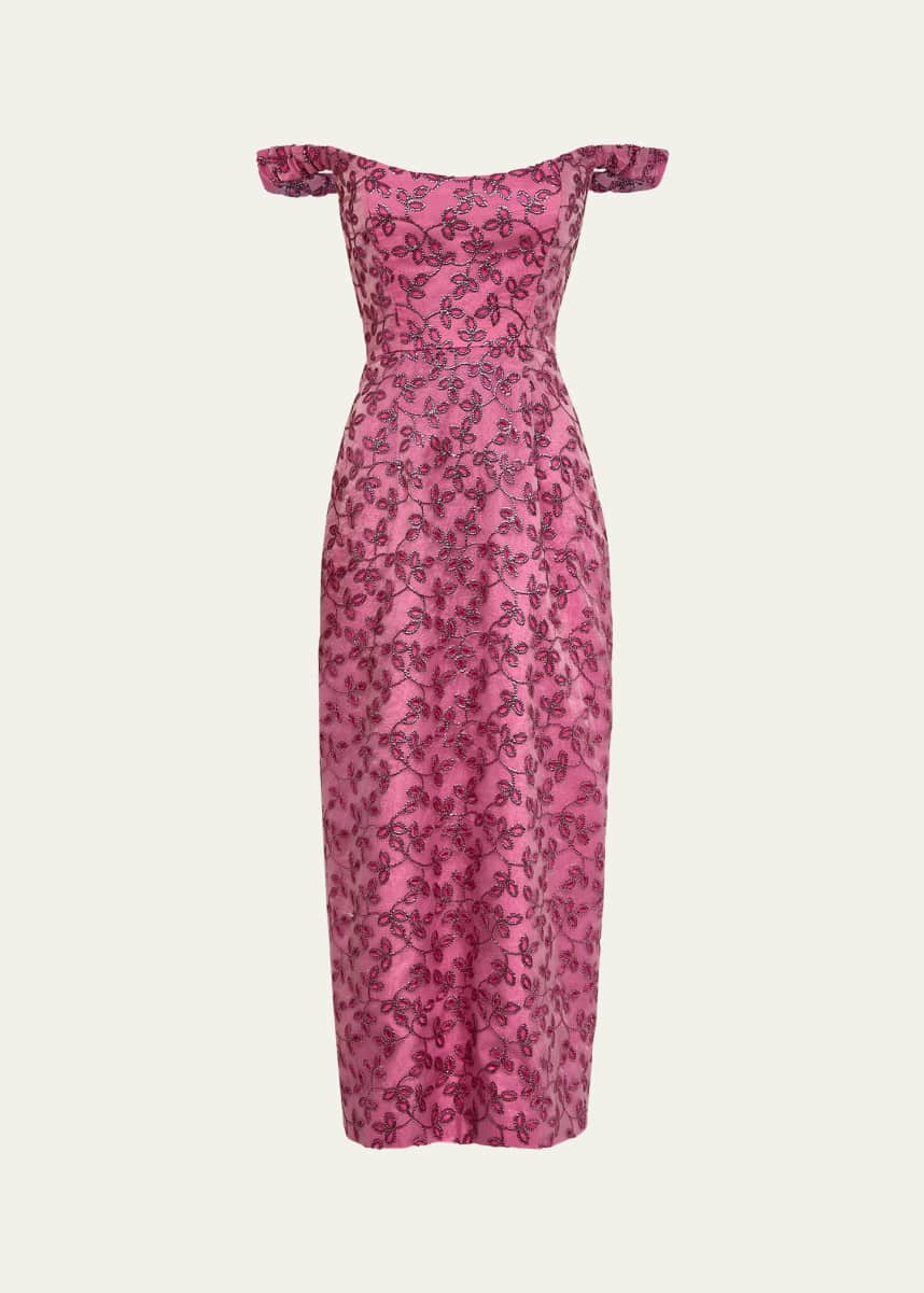 Markarian Amina Floral Sequined Off-Shoulder Midi Dress
