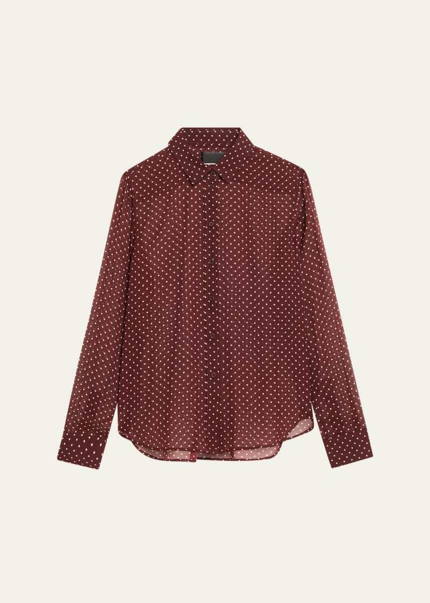 Nili Lotan Gaia Polka-Dot Silk Slim Button-Down Shirt