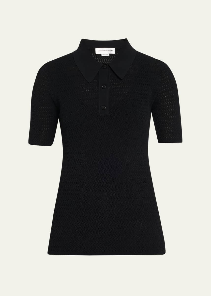 Victoria Beckham Pointelle Chevron Knit Polo Top