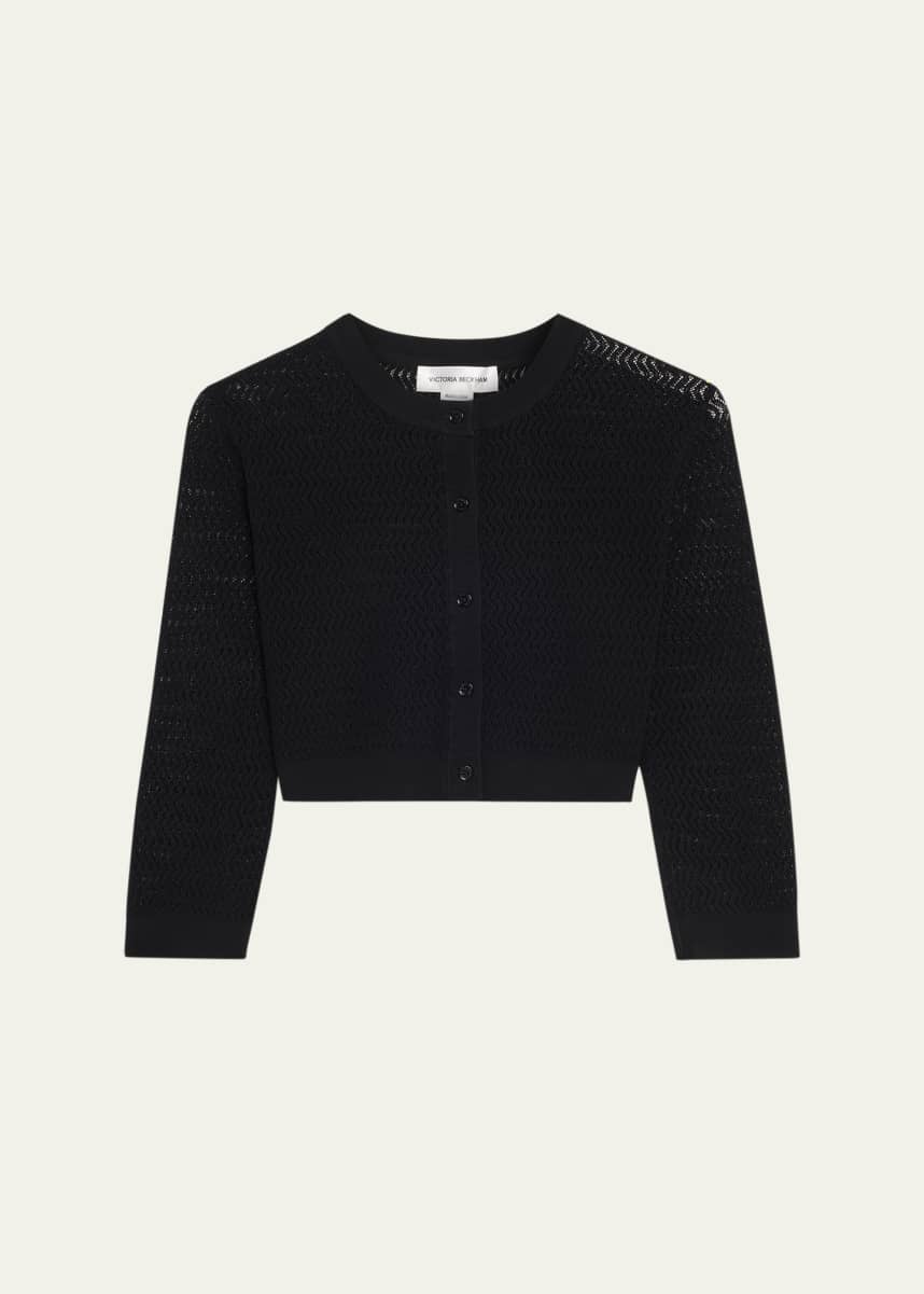 Victoria Beckham Zig-Zag Knit Cropped Sleeve Cardigan