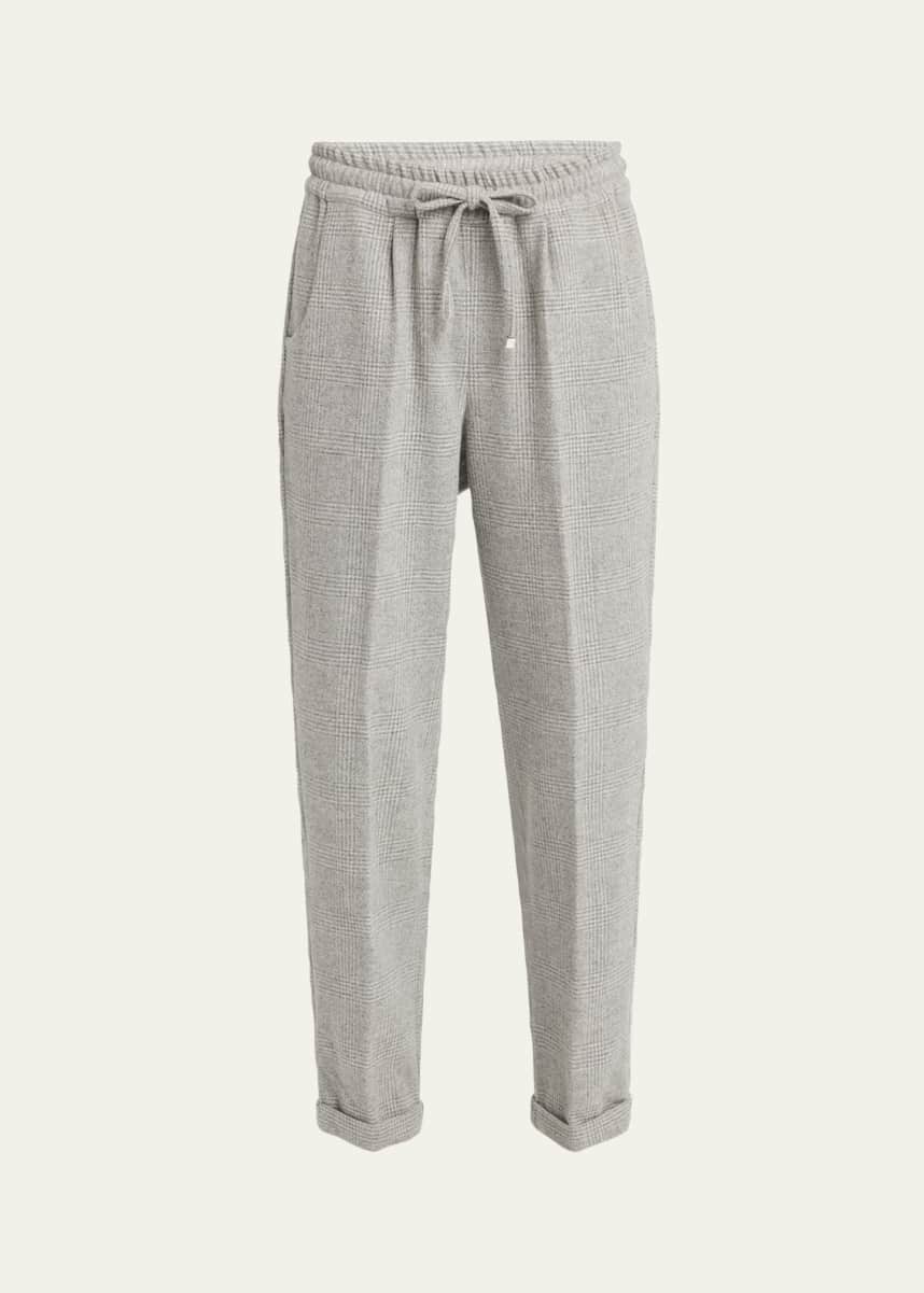 Kiton Prince of Wales Drawstring Wool Cashmere Pants