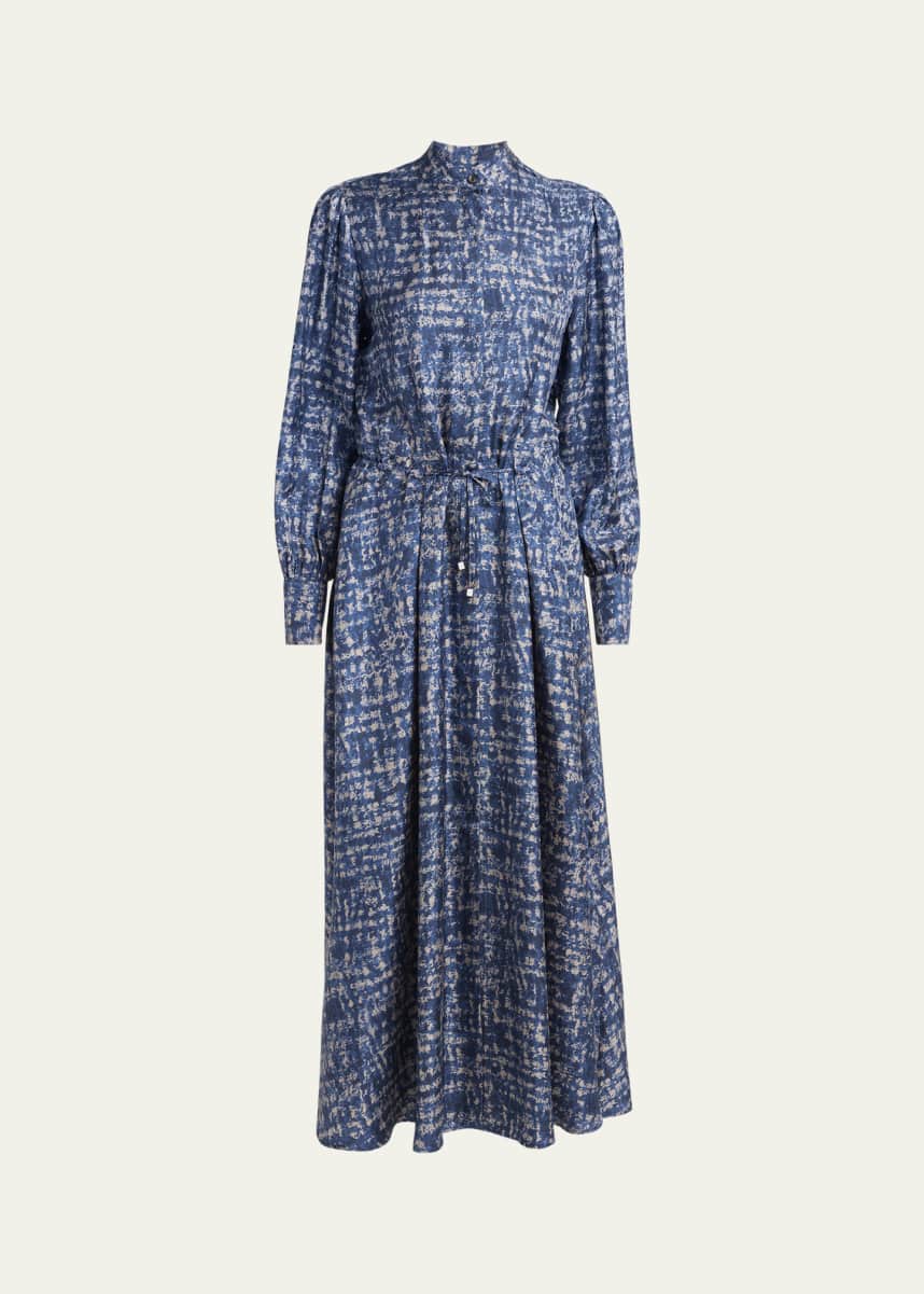 Kiton Printed Drawstring Silk Maxi Dress