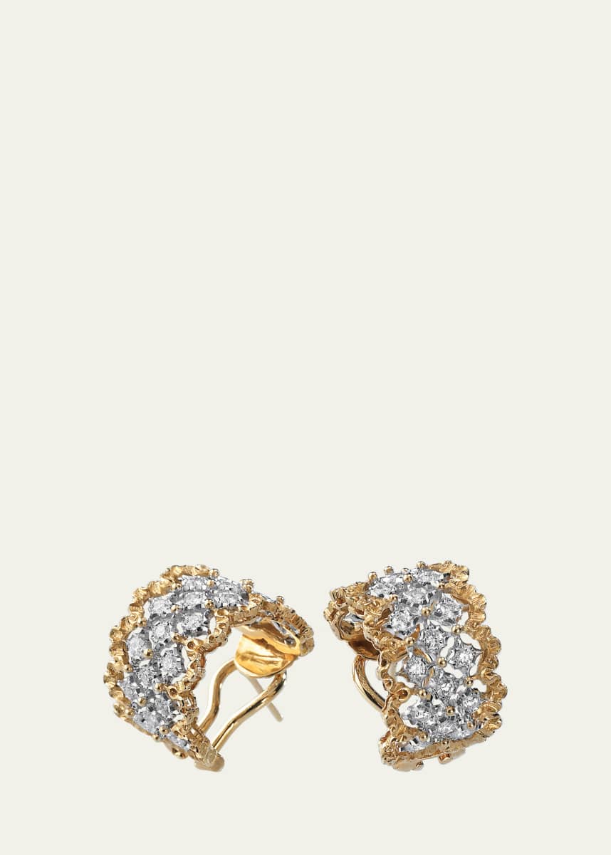 Buccellati Rombi 18K Yellow Gold and White Gold Diamond Huggie Earrings