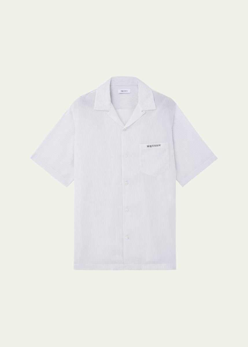 McQueen Men's Pinstripe Short-Sleeve Logo Pocket Camp Shirt