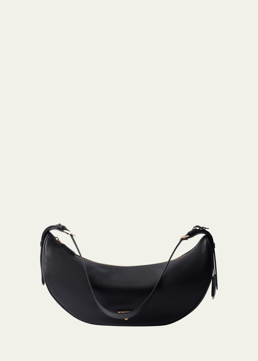 Prada Crescent Soft Grain Leather Shoulder Bag