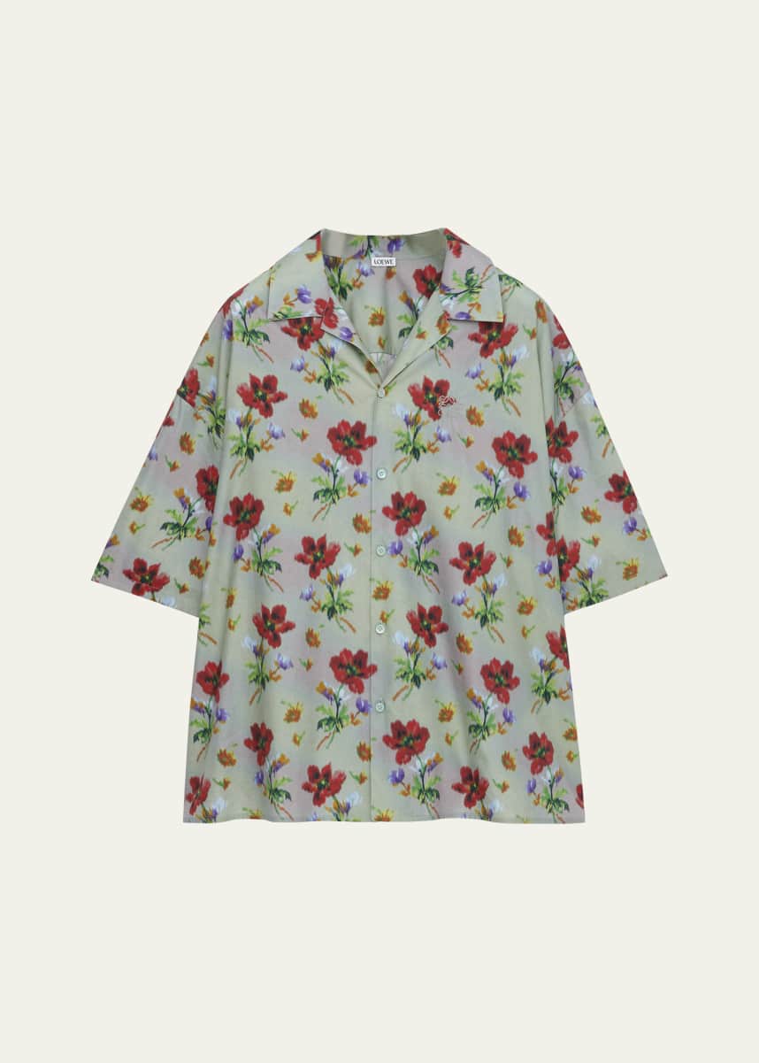 Loewe Men's Floral Relaxed-Fit Camp Shirt