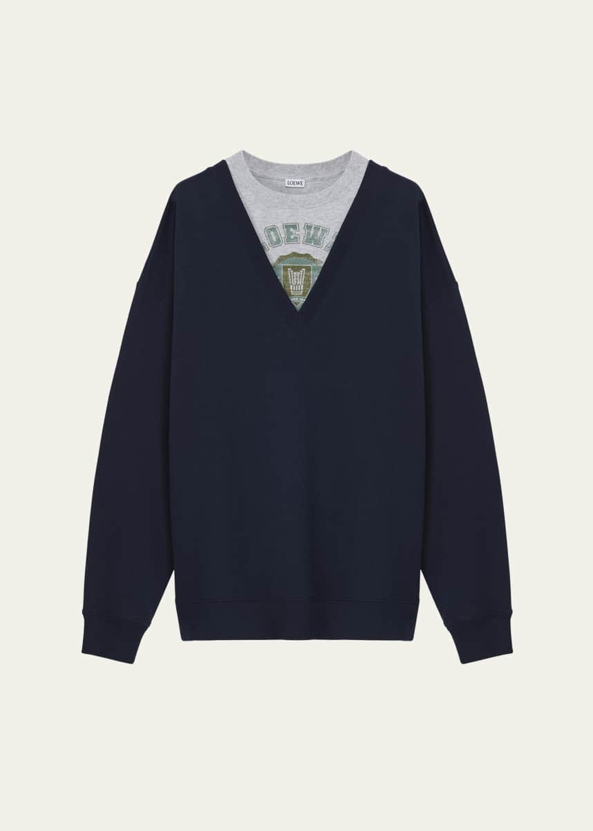 Loewe Men's Varsity T-Shirt Hybrid V-Neck Sweater