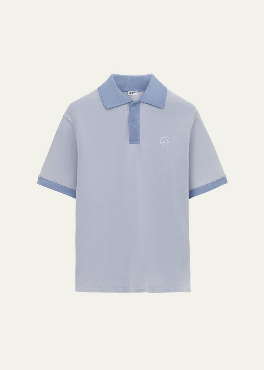 Loewe Men's Washed Pique Chest-Anagram Polo Shirt