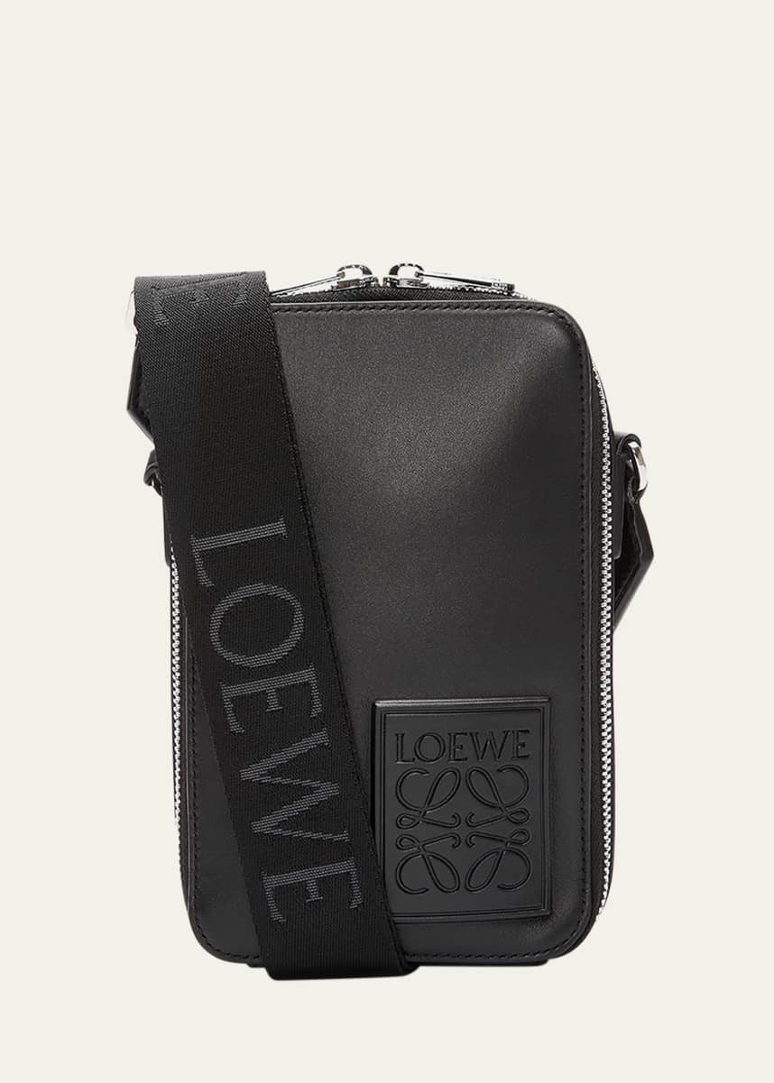 Loewe Men's Logo-Patch Vertical Leather Crossbody Bag