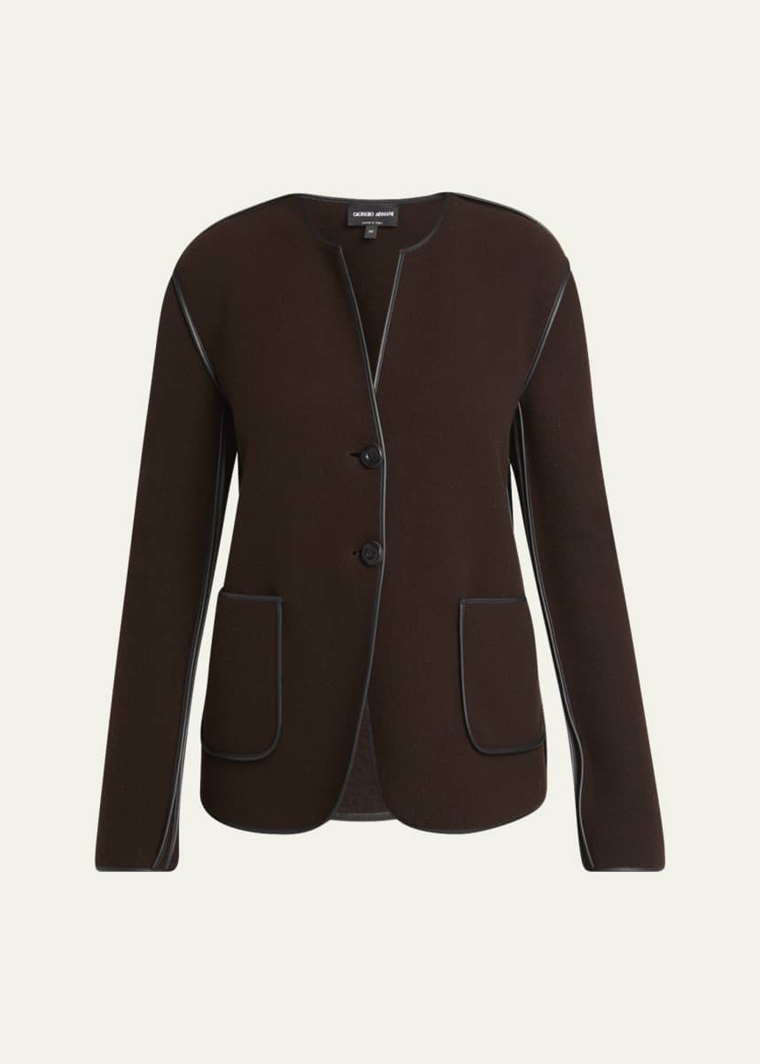 Giorgio Armani Leather Piping Cashmere Fleece Short Coat
