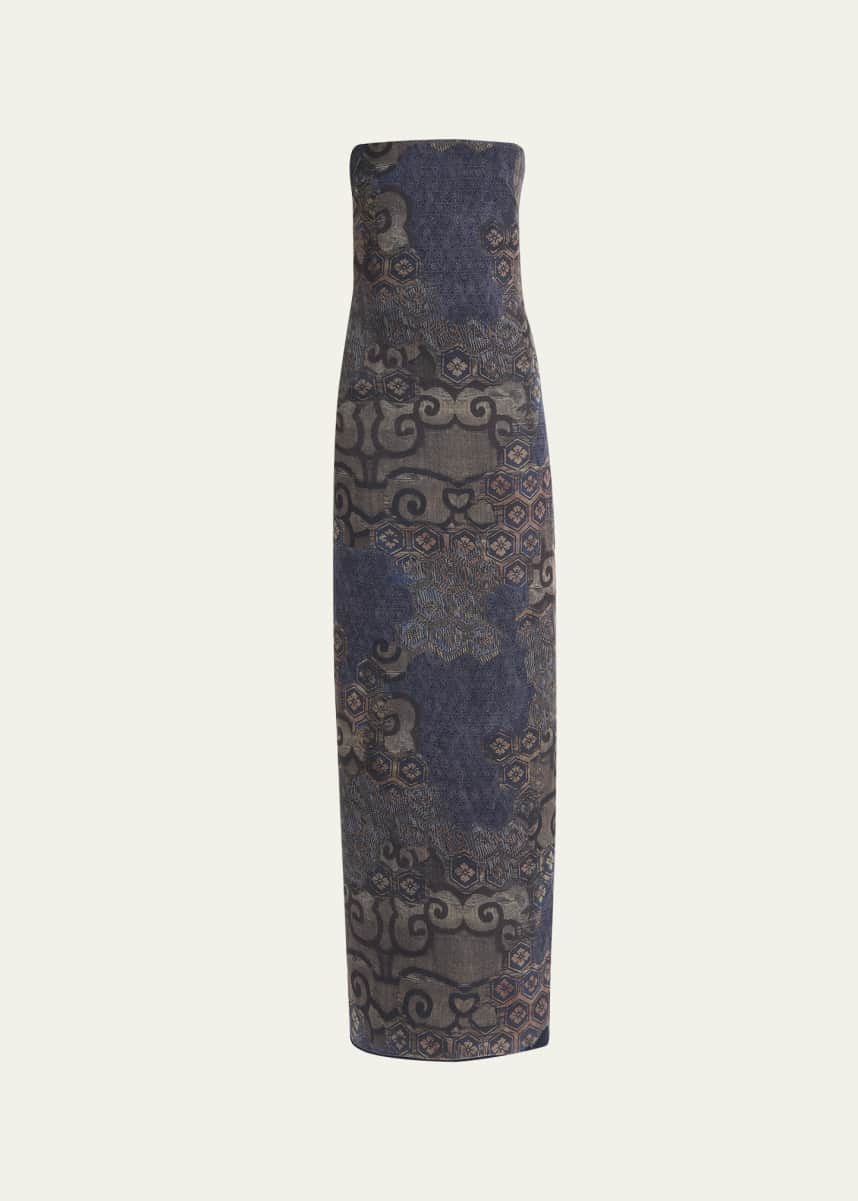 Giorgio Armani Strapless Tile-Print Silk Gown