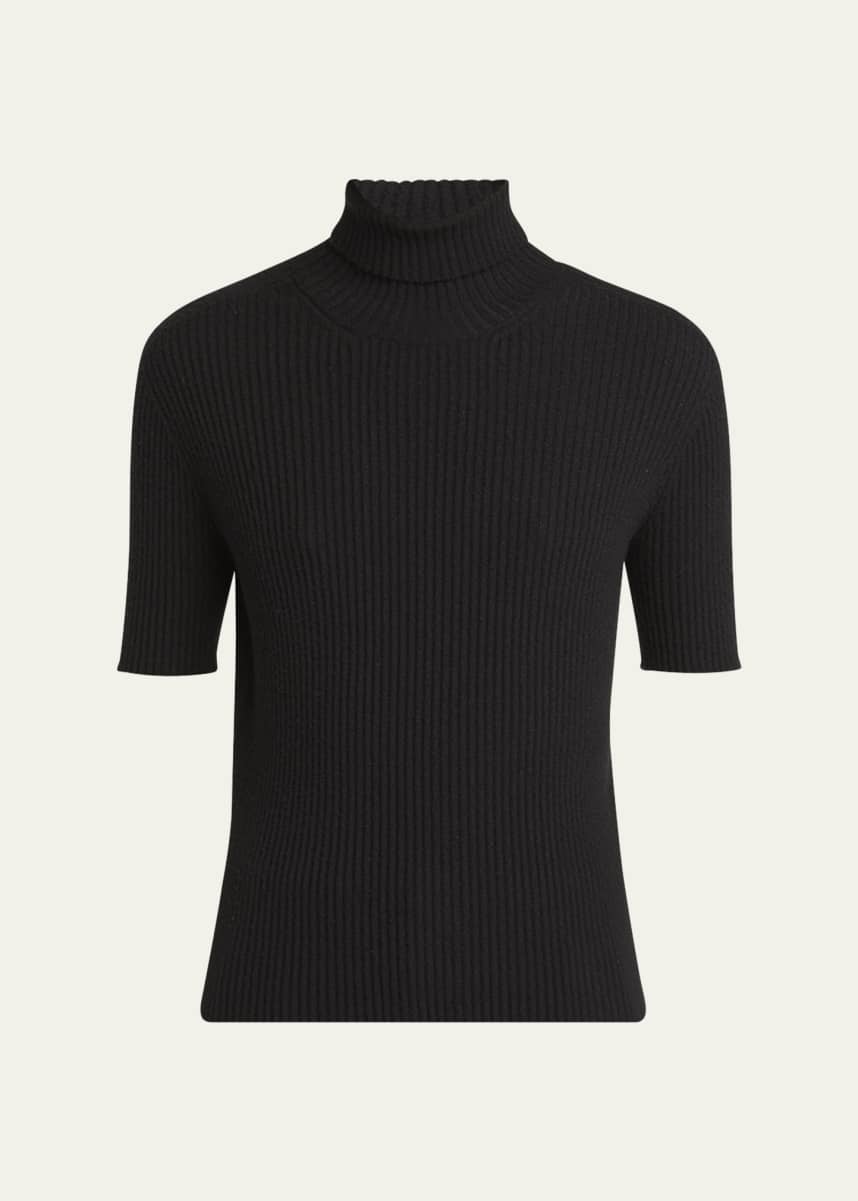 Giorgio Armani Turtleneck Short-Sleeve Cashmere Rib Sweater