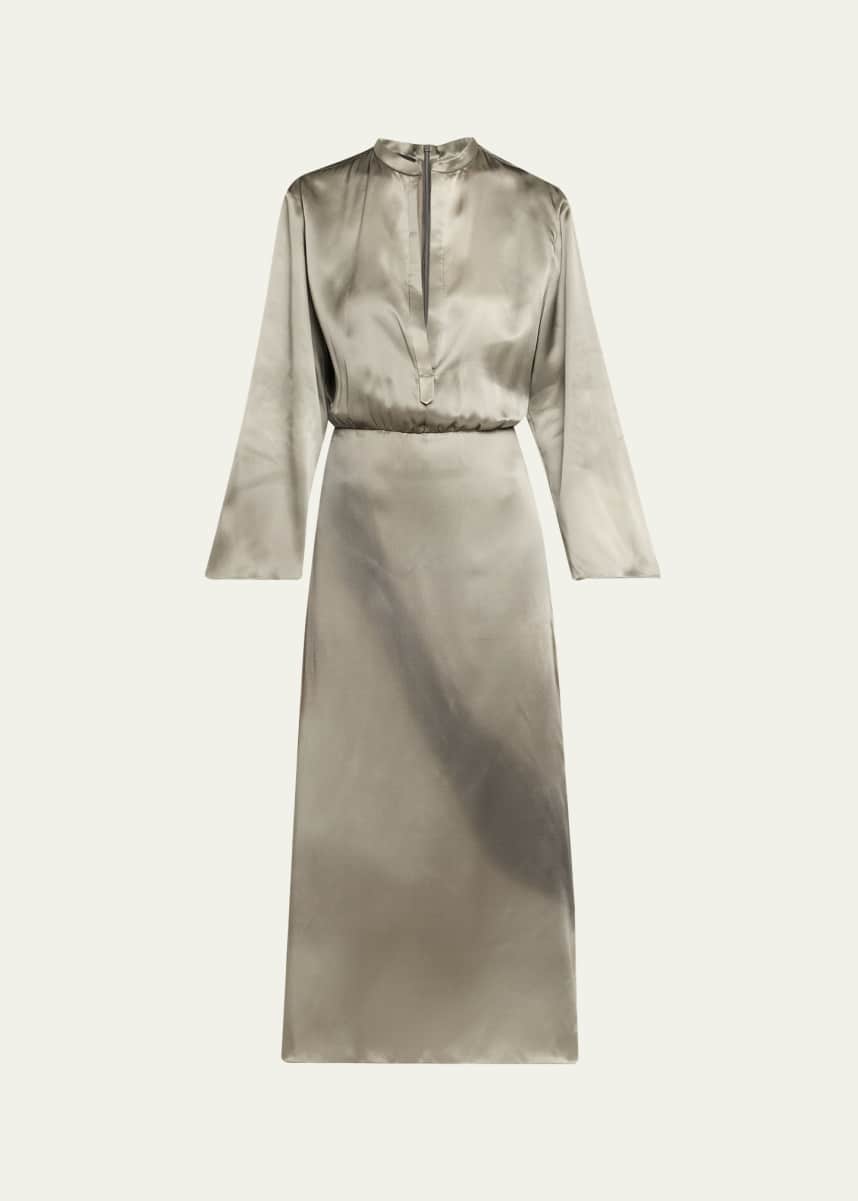 Giorgio Armani Ombre Print Silk Long-Sleeve Midi Dress