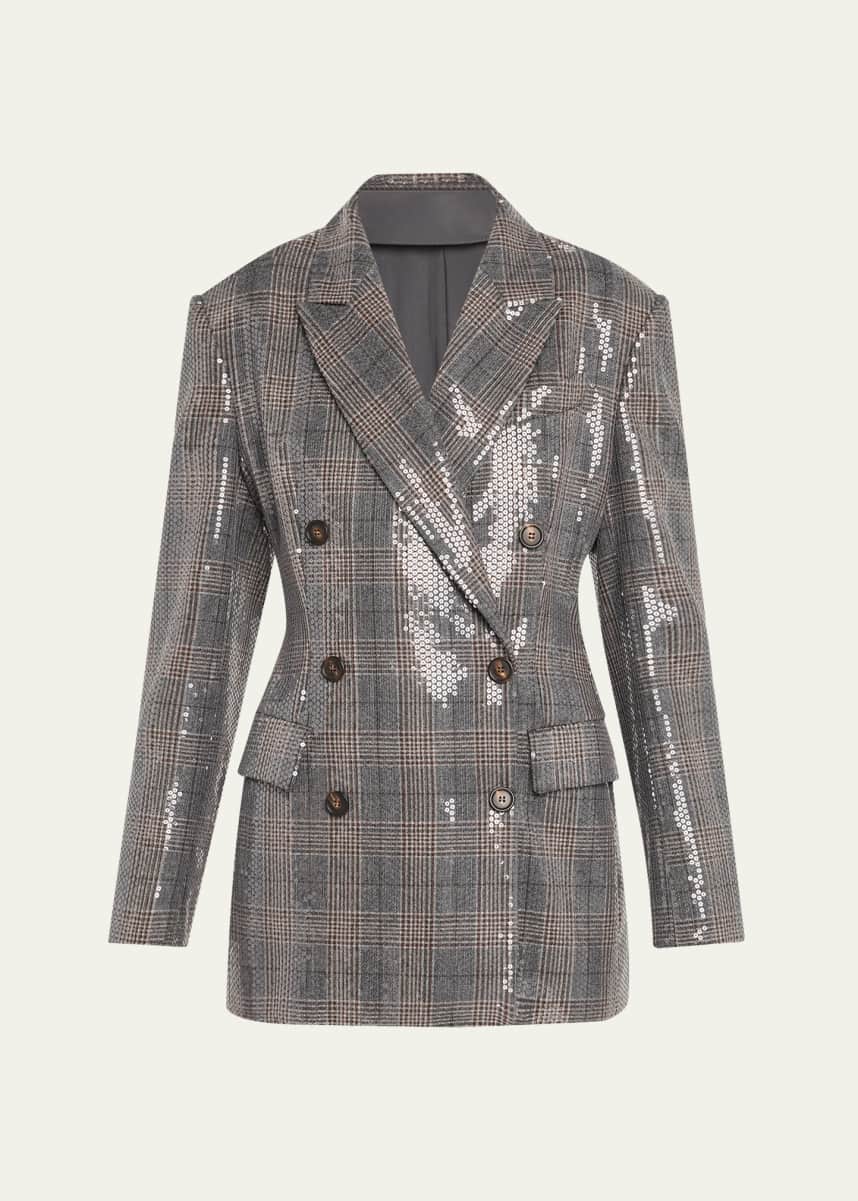 Brunello Cucinelli Glam Check Sequined Double-Breasted Blazer
