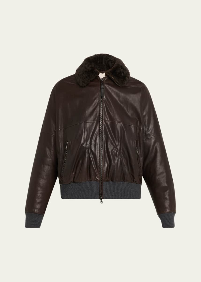 Brunello Cucinelli Leather Biker Jacket with Removable Shearling Collar