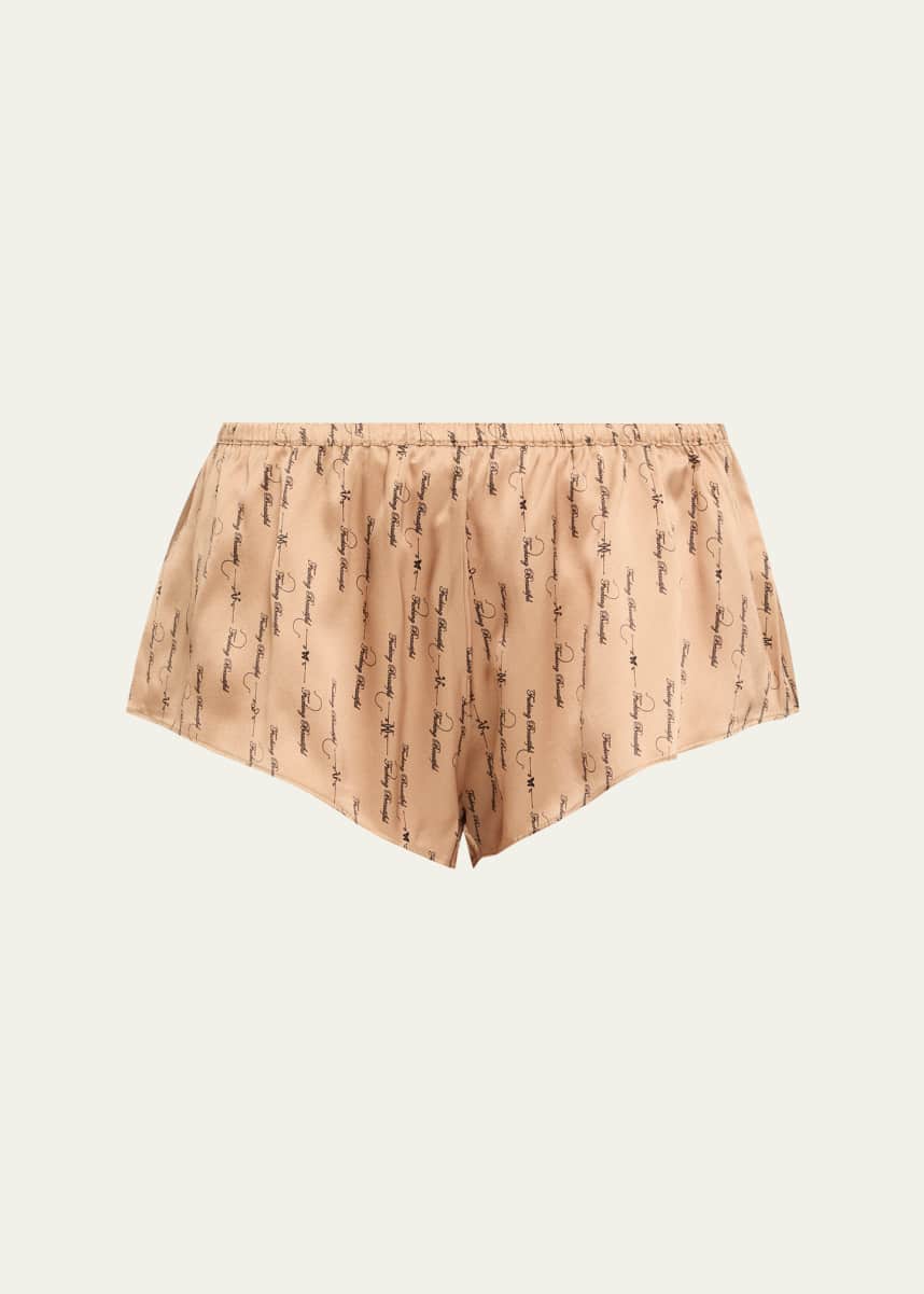 Kiki De Montparnasse Script-Print Silk Lounge Tap Shorts