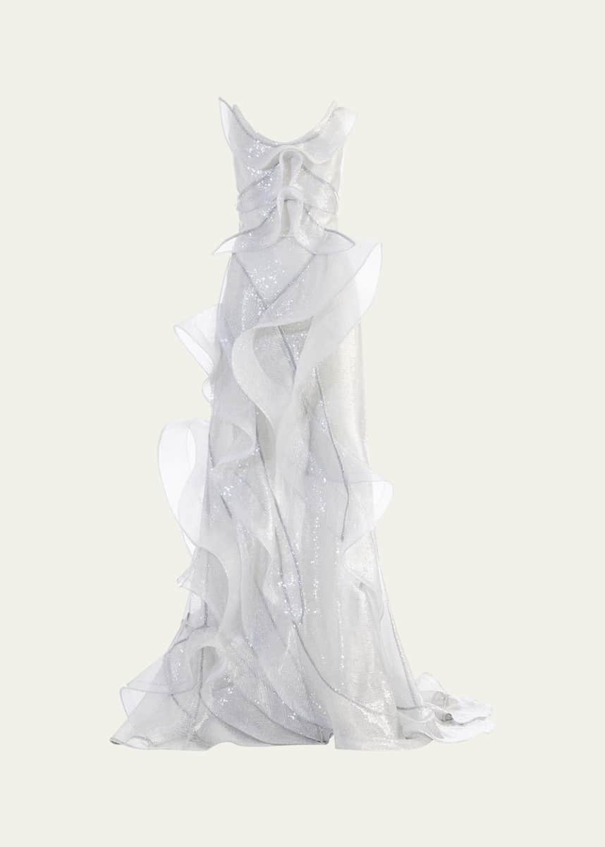 Maticevski Refraction Strapless Ruffle Sequin Trumpet Gown