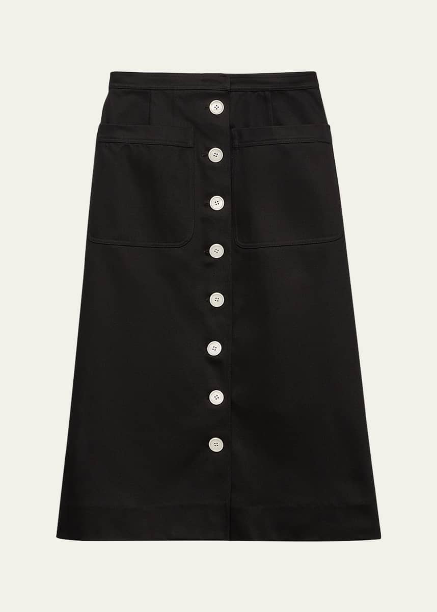 Prada Flared Midi Cotton Drill Skirt