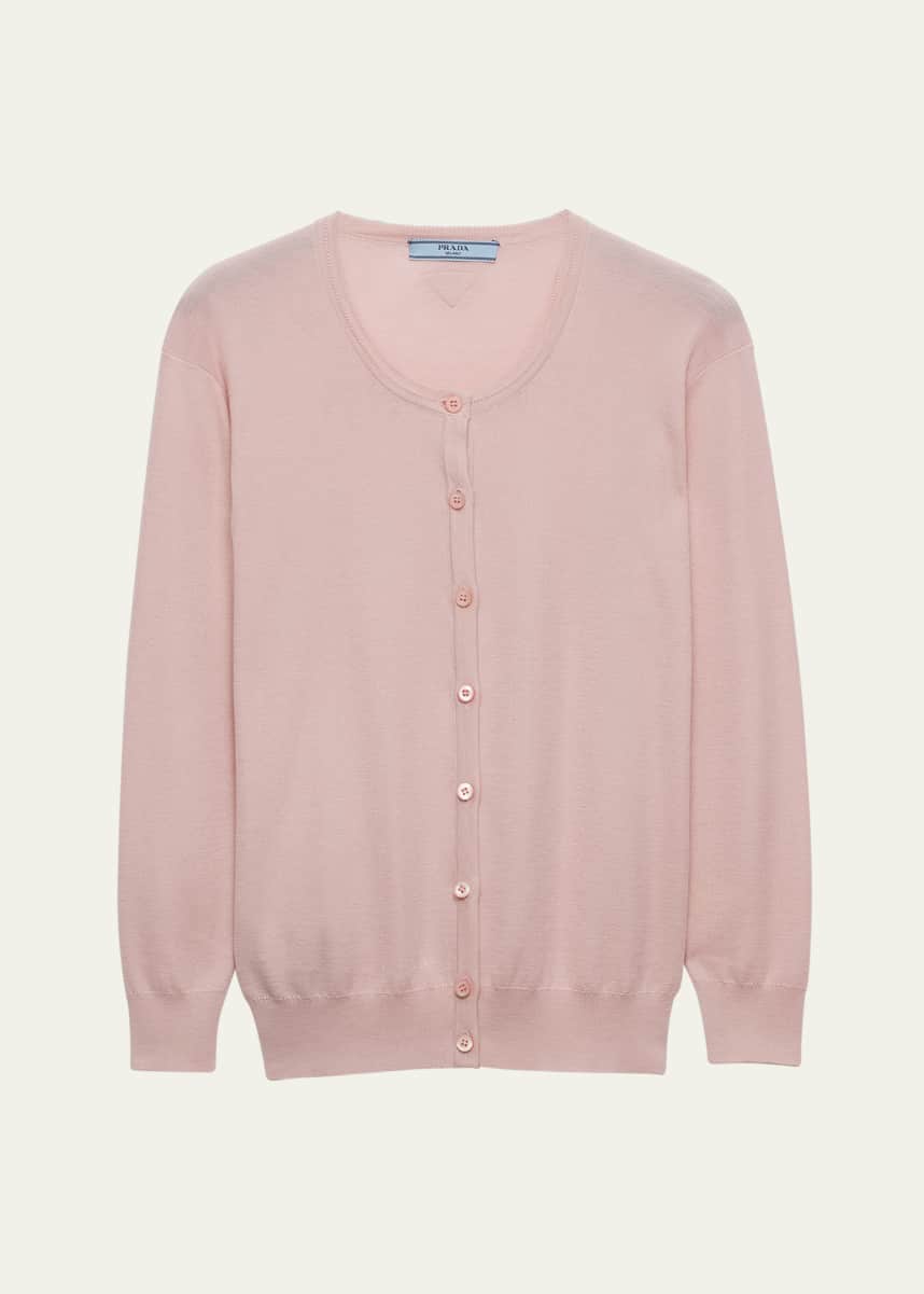 Prada Silk-Cotton Double Crewneck Cardigan