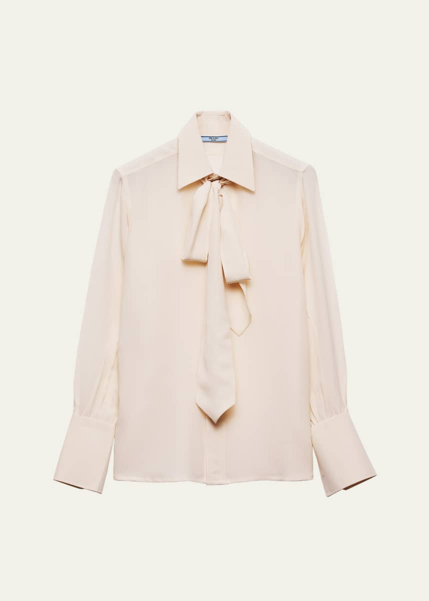 Prada Old Marocain Neck-Tie Silk Blouse