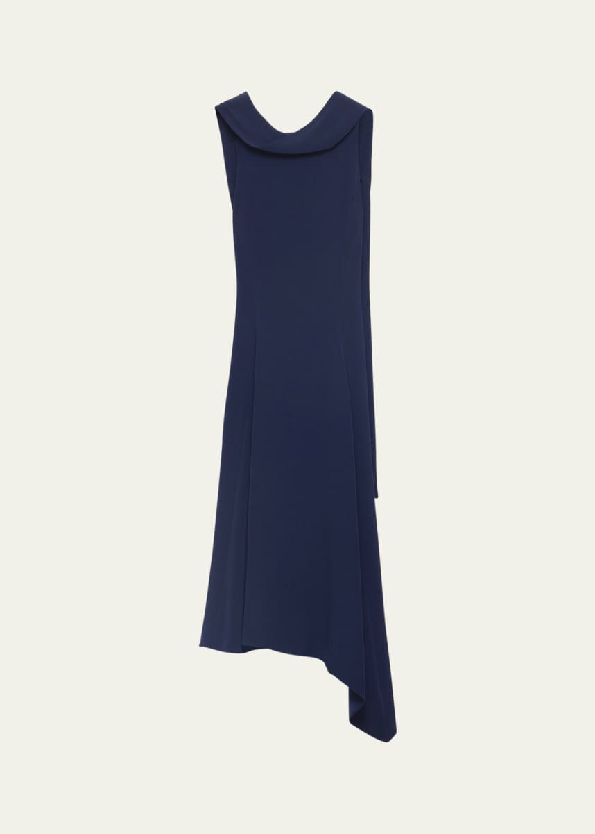 Prada Neck-Scarf Backless Cady Crepe Midi Dress