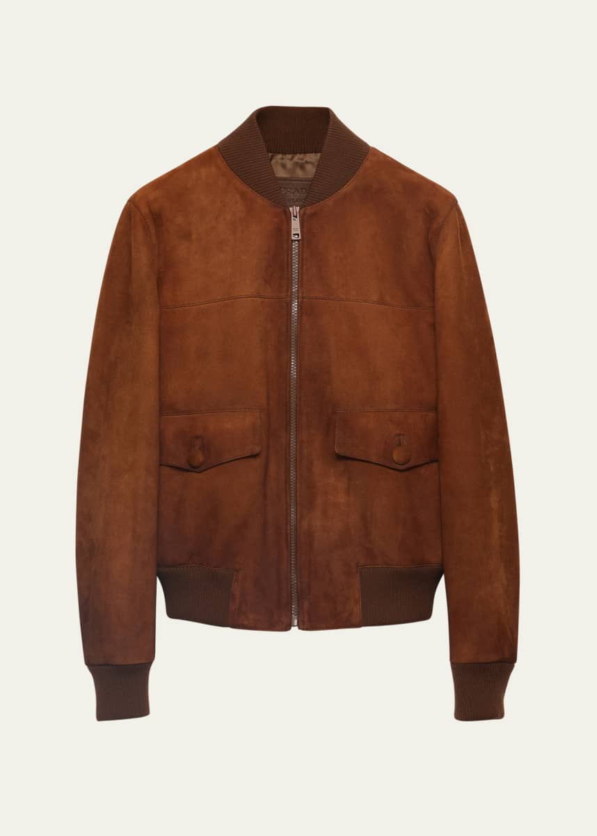 Prada Suede Ribbed-Trim Jacket