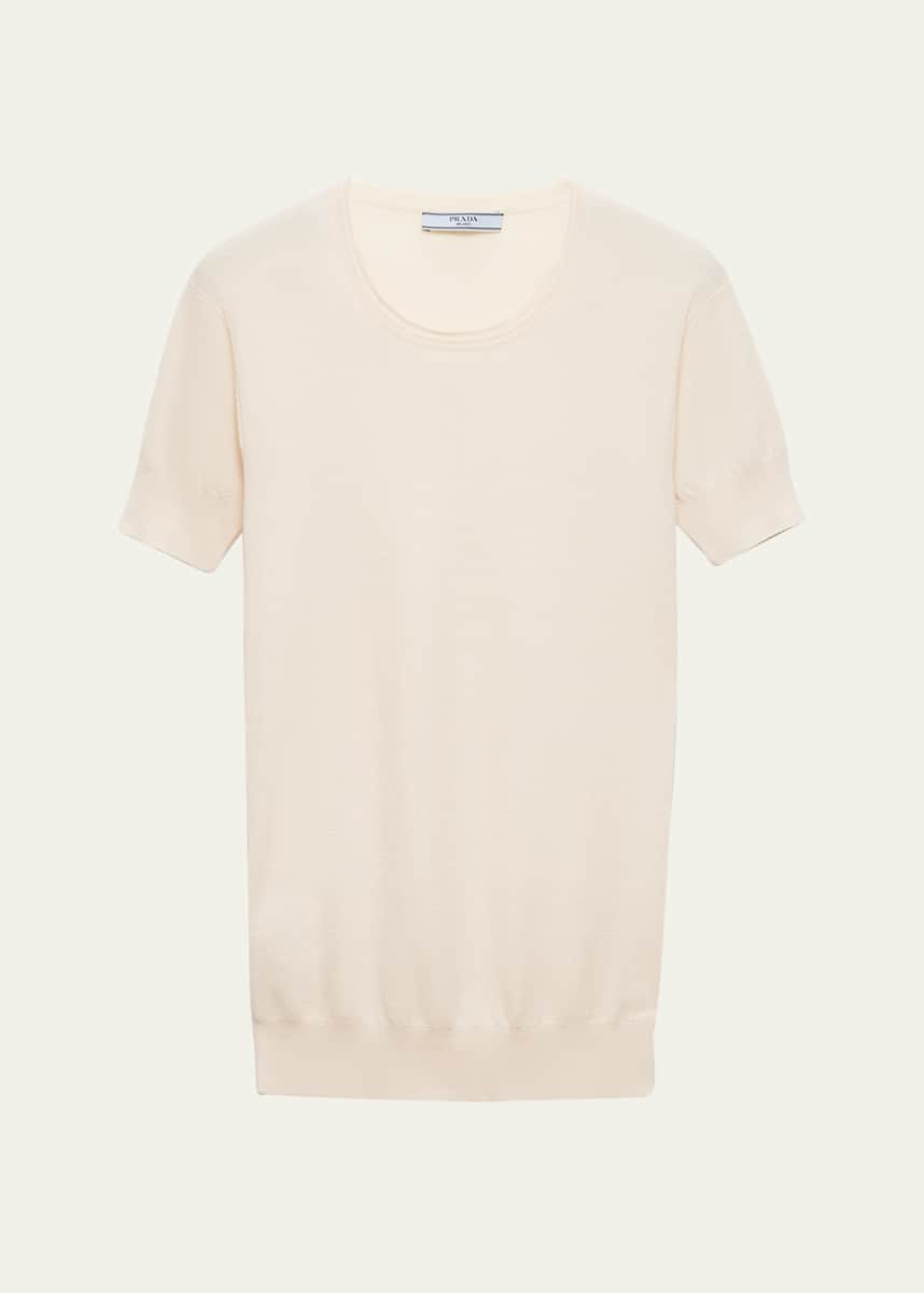 Prada Silk-Cotton Short-Sleeve Sweater