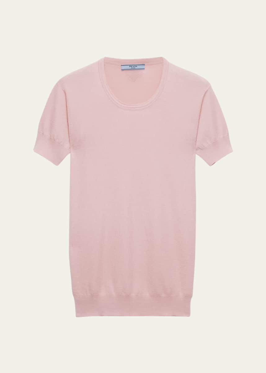 Prada Silk-Cotton Short-Sleeve Sweater