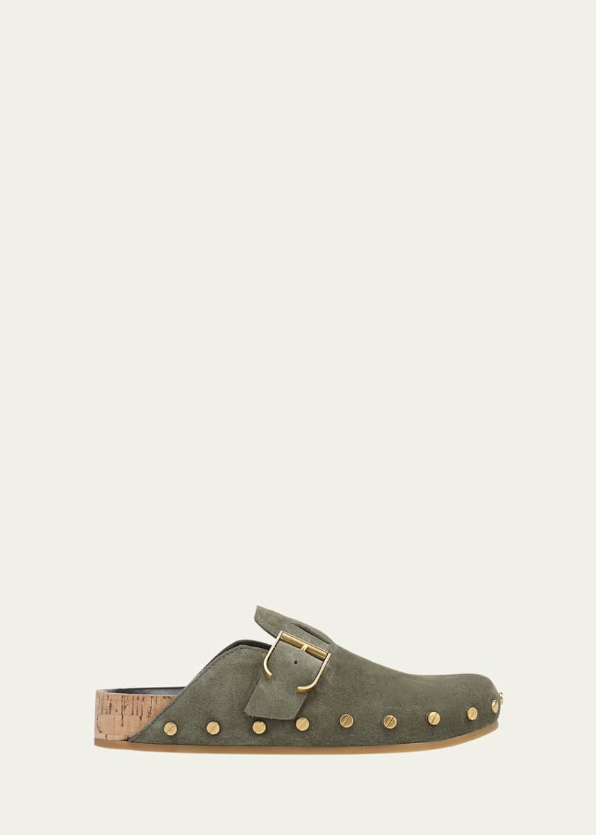 Veronica Beard Fern Suede Buckle Loafer Mules