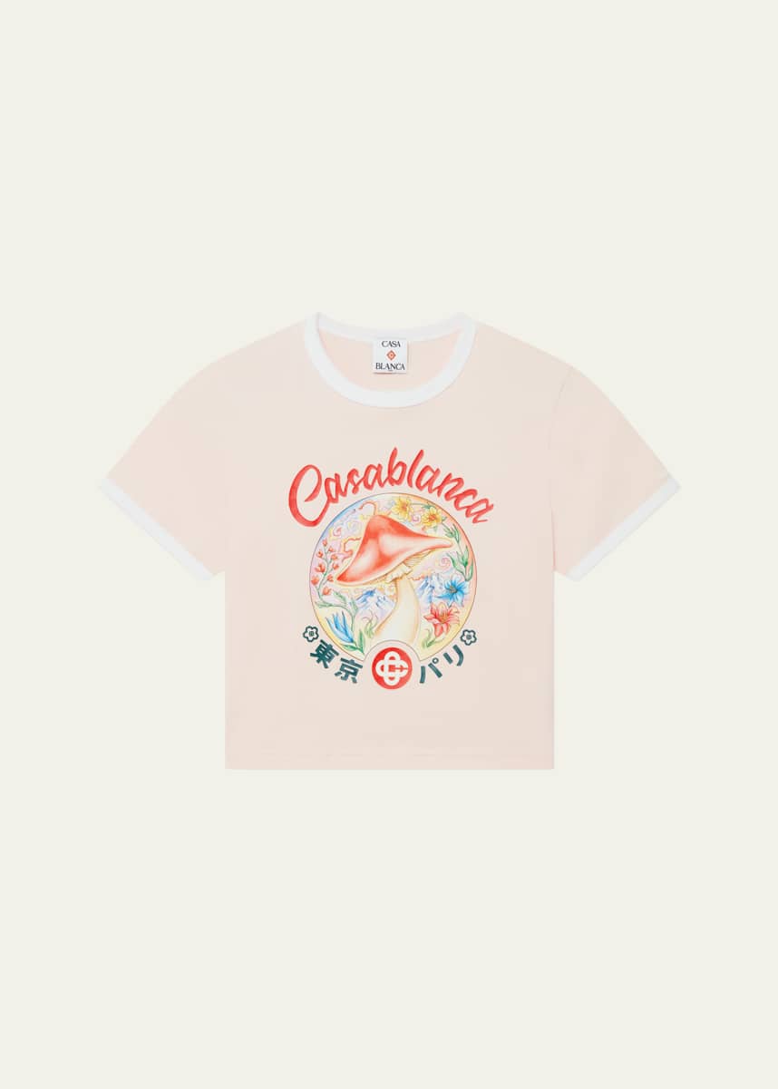 CASABLANCA Mushroom Emblem Print Crop Baby T-Shirt