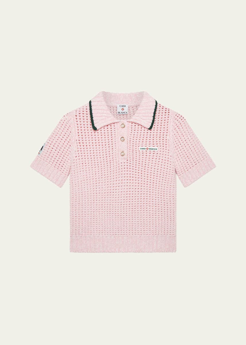 CASABLANCA Mouline Crochet-Knit Cropped Polo